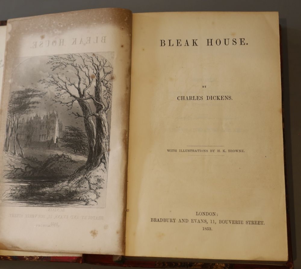 Dickens, Charles - Bleak House, 1st edition, frontis, printed title and 38 plates (by H.K. Browne), 19th century red half calf and marb